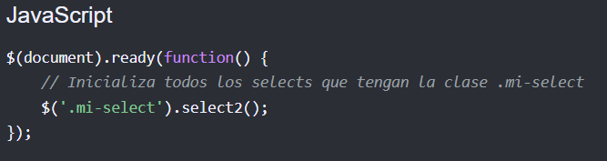 Ejemplo de código para Select2