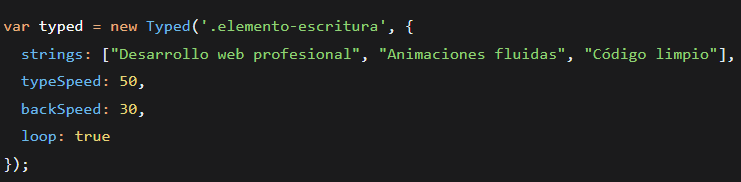 Ejemplo de código JavaScript para Typed.js